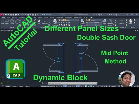 AutoCAD Dynamic Block | Double Sash Door Different Panel Sizes - Mid Point Method