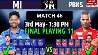 MI vs PBKS 2023 Playing 11: Mumbai vs Punjab Playing 11 |Today Match Playing 11