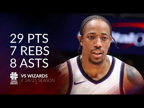 DeMar DeRozan 29 pts 7 rebs 8 asts vs Wizards 24/25 season