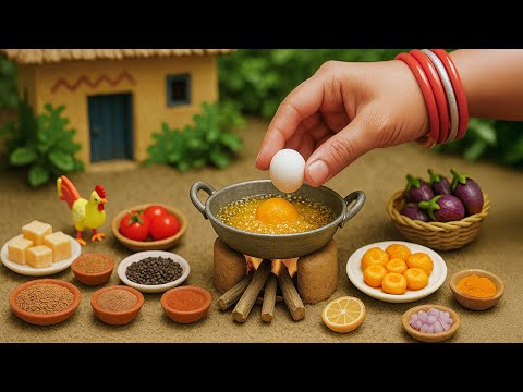 Miniature Fried Egg Bombs 🥚🔥 Tiny Indian Egg Balls Recipe on Clay Stove | Tiny Food ASMR