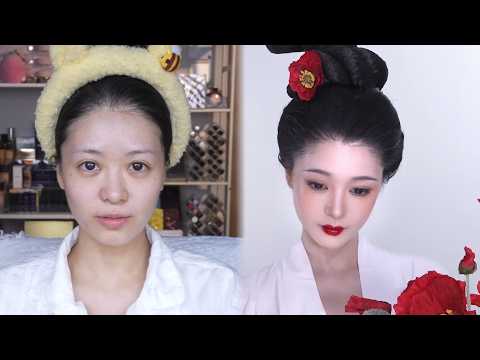 國風水墨妝4.0：虞美人仿妝教程，春日漢服氛圍感直接拉滿！｜April的草莓啊