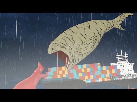 BLOOP Vs  RED BLUSTER - Sea Monster - Cartoon Godzilla