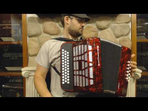 2744 - Red Delicia Favorit III Diatonic Button Accordion GCF MMM 37 12 $995