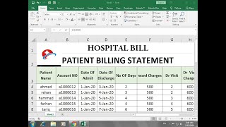 how to make hospital billing Statement  Sheet in Excel