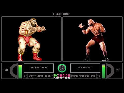 Sprite Comparison of Street Fighter II (Traditional vs Digitized) Side by Side Comparison