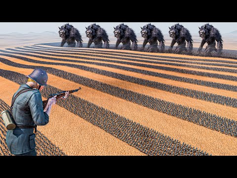 10 LINES OF GERMAN SOLDIERS vs 100.000 WEREWOLVES - Ultimate Epic Battle Simulator 2 UEBS 2