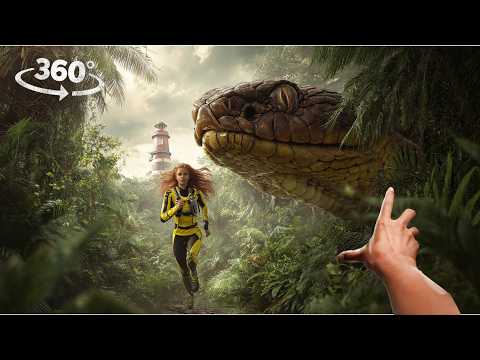 VR 360 Escape giant snake after Megaladon shark destroys the ship Virtual Reality