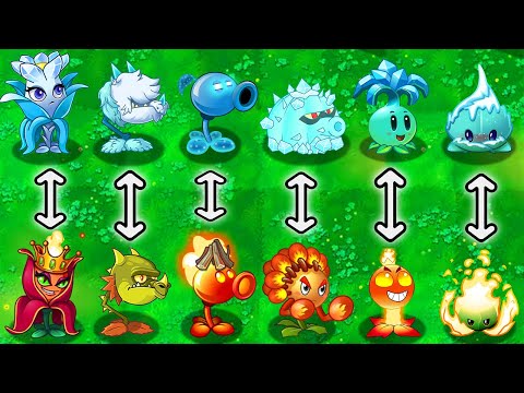 All ICE vs All FIRE Plants Power-Up! WIN The Game! - Plants vs Zombies 2 Mod
