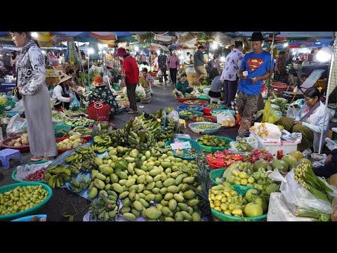 Cambodian Early Morning Vegetable Market - Daily Lifestyle of Vendor Selling Vegetable, Fruit & More