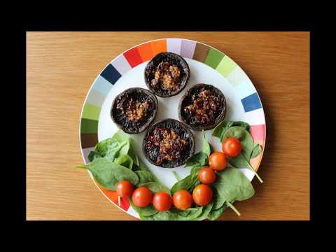 Stuffed mushrooms in sun dried tomato sauce