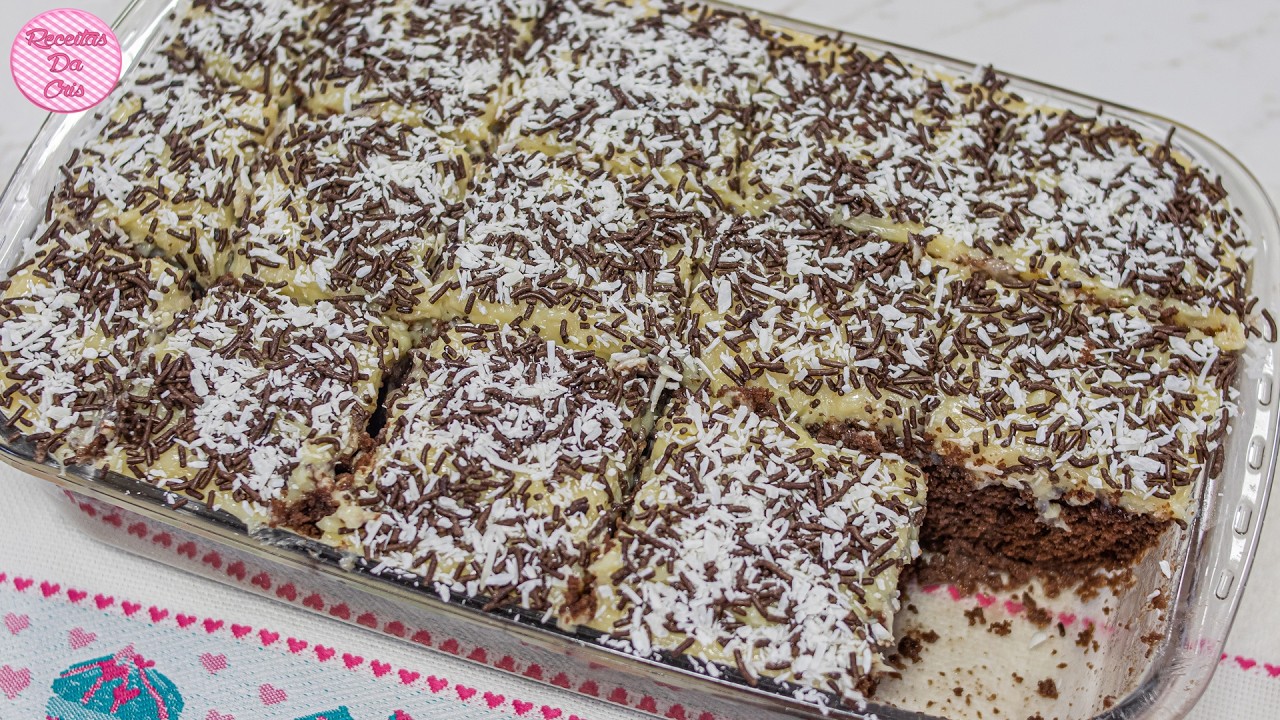 ECONÔMICO E SEM COMPLICAÇÃO BOLO PRESTÍGIO MOLHADINHO NA TRAVESSA - MUITO FÁCIL DE FAZER - DA CRIS