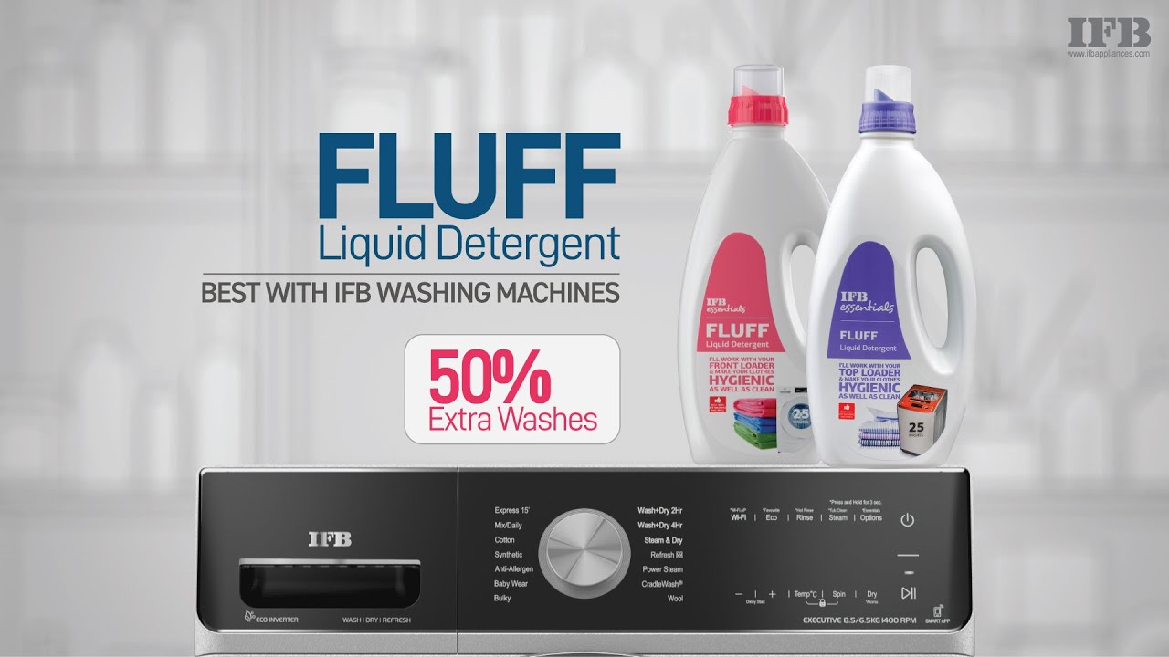 Watch video IFB essentials: Fluff - Front Load & Top Load Liquid detergent Now IFB essentials: Fluff - Front Load & Top Load Liquid detergent