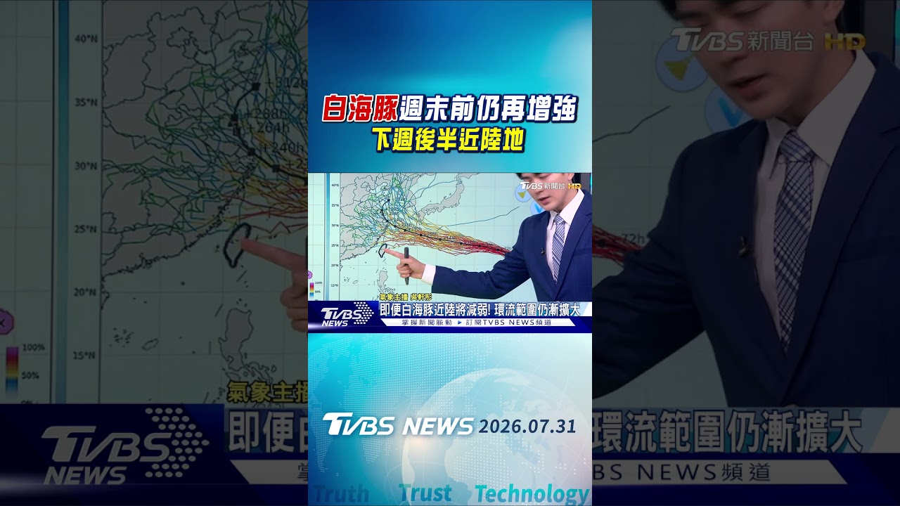 天氣/「白海豚」週末前仍再增強 下週後半近陸地|氣象主播 吳軒彤|午間氣象|TVBS新聞20260731 @TVBSNEWS01