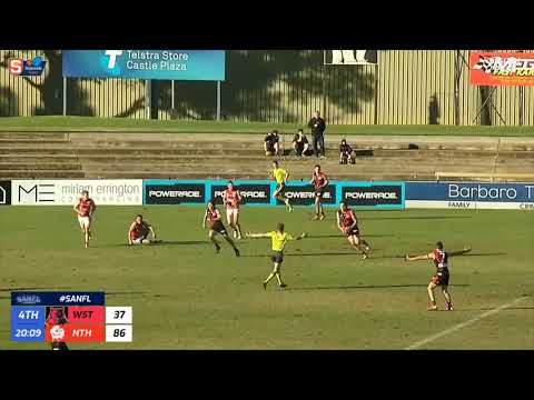 Round 13 SANFL Snapshot - West's Hamish Ellem marks and launches a long bomb goal