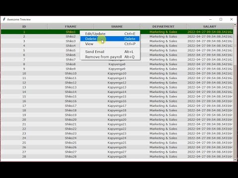 Tkinter Treeview with Alternating Color Rows & Options Menu Deleting Option & Awesome Colors
