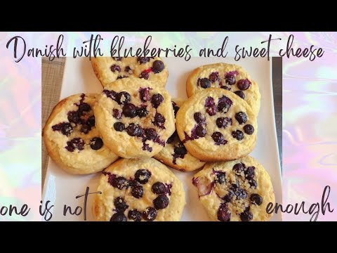 Yummy Danish with sweet cheese and blueberries