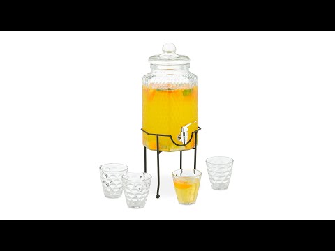 Getränkespender Set mit Trinkgläsern Schwarz - Glas - Metall - Kunststoff - 17 x 46 x 23 cm