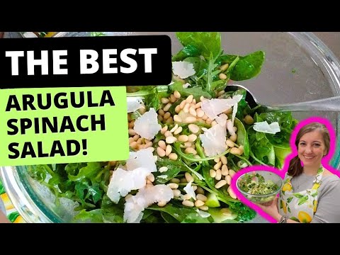 Arugula Spinach Salad in Minutes - So Simple and Fresh with Apples and Pine Nuts!