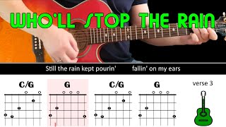 WHO'LL STOP THE RAIN - Guitar lesson - Acoustic guitar (with chords &amp; lyrics) - CCR