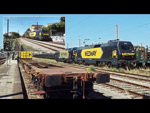 Mediberia com as locomotivas 5625 e 5036 da Medway e outras composições em Gaia e Rio Tinto