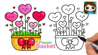 How to Draw a Basket of Heart Flowers ❤️ Mother's Day Art