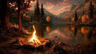 Misty Lake Sunset 🔥 Cozy Autumn Campfire & Nature Sounds for Deep Relaxation