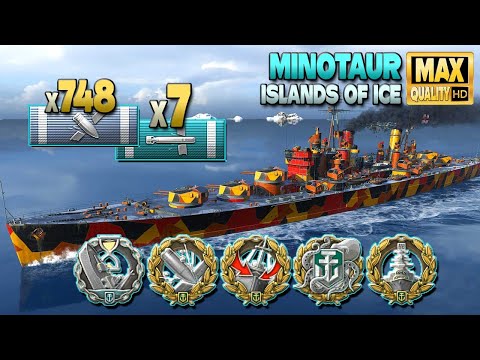 Cruiser Minotaur: Wild start on map Islands of Ice - World of Warships