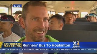 Boston Marathon Runners Take Bus To Starting Line In Hopkinton