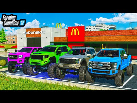 LIFTED TRUCK MEET AT McDONALD'S! (CRAZY SEMA BUILDS) | FS22