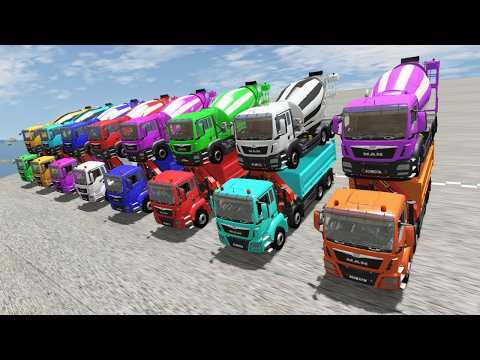 Ô tô hoạt hình cảnh sát, xe ô tô, oto, ôtô hoat hinh, xe oto tông nhau, xe tải chở  xe trộn bê tông