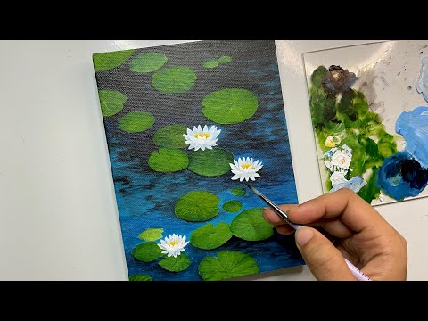 Water lilies painting easy/ acrylic painting tutorial/acrylic painting tutorial step by step