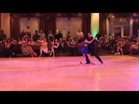  Damian Lobato  and  Sarah Chung  are  dancing  to  the  tango  "  Araca La Cana  "  by  Osvaldo Fresedo  at  New Orleans Tango Festival  in  2015