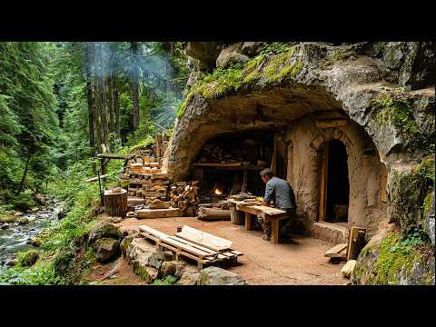 I Spent 20 Days Building a Warm Underground Cave Shelter & Cooking Place: Solo Bushcraft (Full)
