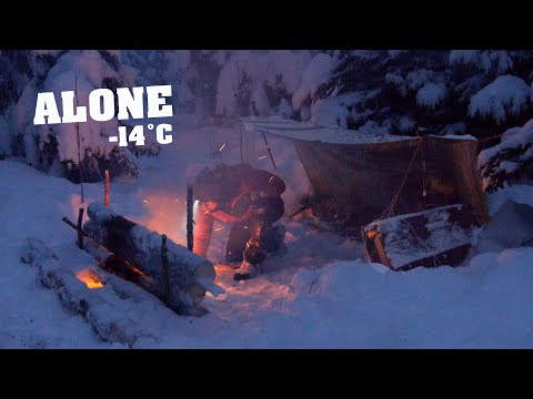 No tent, 2 Days Solo, Winter camping in snow storm | ASMR | Only natural sounds|