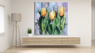 Abstract Painting /Yellow Tulips/ Step by Step acrylic painting on canvas for beginners /MariArtHome