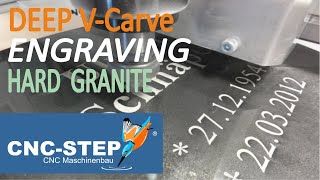 CNC Router - Granite grave stone - processing an inscription in tough Nero Assoluto granite.