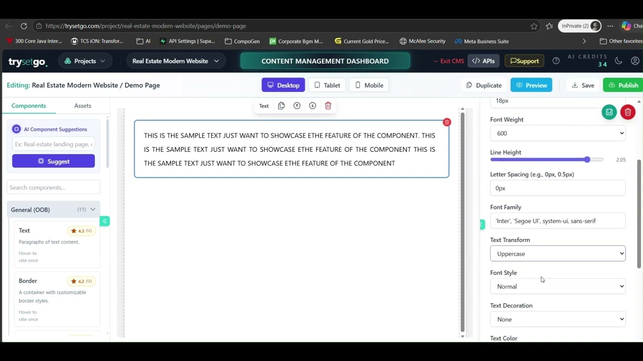 Trysetgo Page Authoring: Text Component Deep Dive