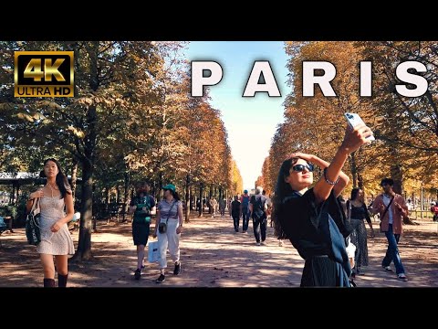 Paris France 4K Walk - Autumn in Paris - Tuileries Garden - Louvre Pyramid