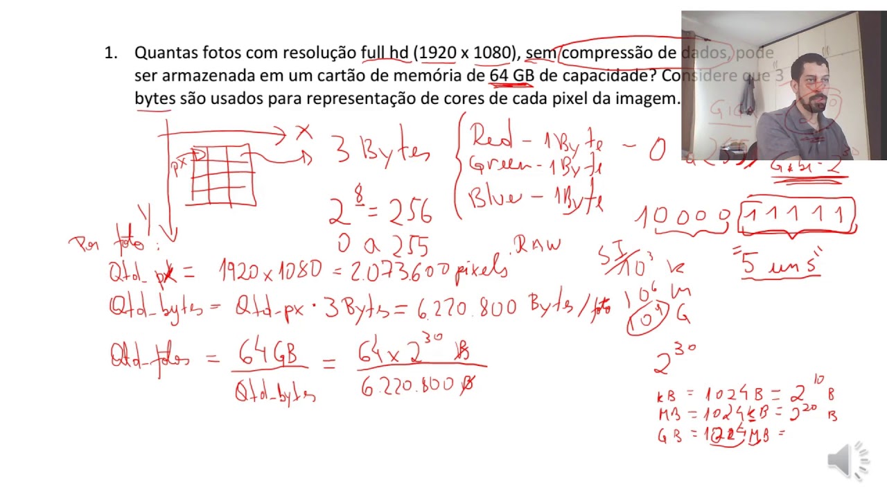 Exercícios sobre Representação de Dados (Vídeo, Áudio, Texto, Bits e Bytes)