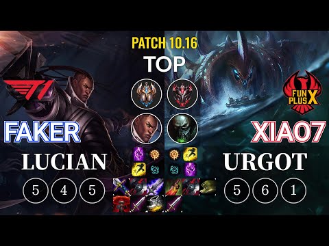 T1 Faker Lucian vs FPB xiao7 Urgot Top - KR Patch 10.16