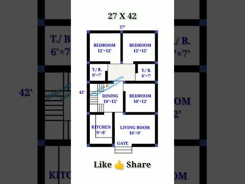 27×42 house plan / 27×42 home plan / 1134. sqft 3bhk design / #shortvideo #houseplan #homeplan #3bhk