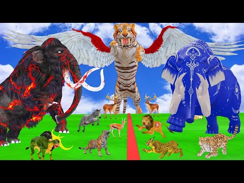 The Ultimate Battle 40 Wild Animals Mammals vs GIGA T-REX Dinosau Epic Run Zigzag Down Course