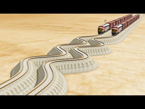 Impossible Weird Snake Shape Rail Tracks Vs Trains Crossing - BeamNG.Drive