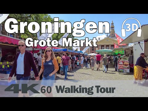 Groningen ☀️ | Market, Grote Markt, Martinitoren | Netherlands | 4K60 Walking Tour | Binaural Audio