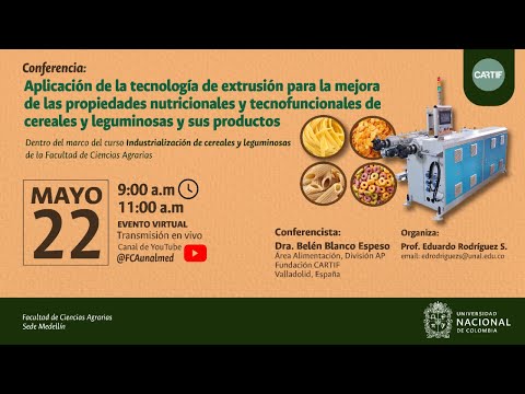 , title : 'Tecnología de extrusión para la mejora de las propiedades de cereales, leguminosas y sus productos'