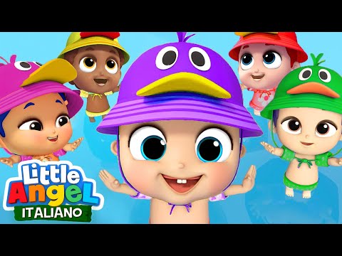 Cinque Paperelle Giocano in Piscina 🦆👶🏻Cartoni Animati con Gianni Piccino - Little Angel Italiano