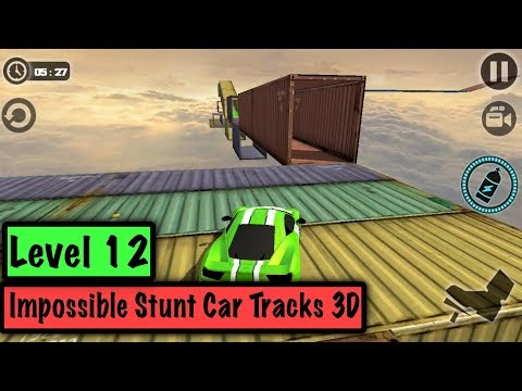 Impossible Stunt Car Tracks 3D new green vehicle Level 12 driving - iOS and Android GamePlay