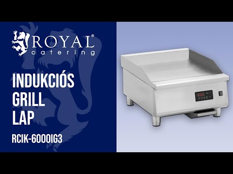 Videó - Indukciós grill lap - 600 x 520 mm - sima - 6000 W - Royal Catering