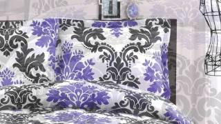 Purple and Black Scroll Dorm Bedding