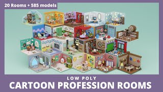 Low Poly Cartoon Profession Rooms video preview